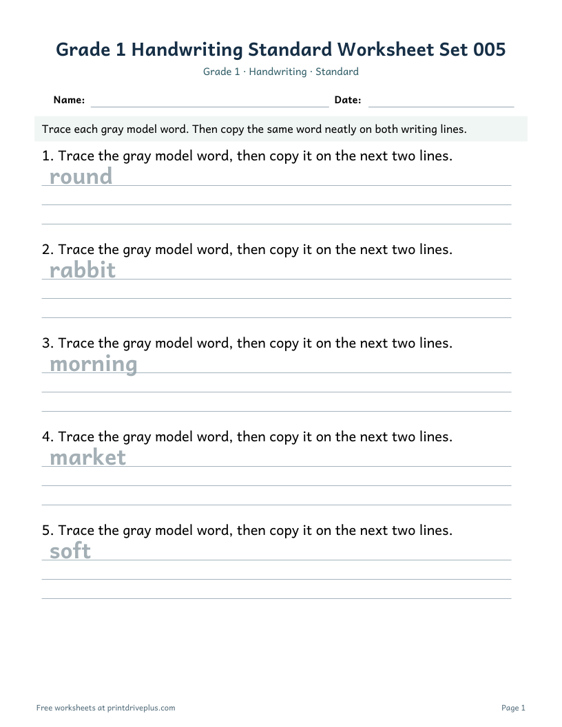 Preview of Grade 1 Handwriting Standard Worksheet Set 005