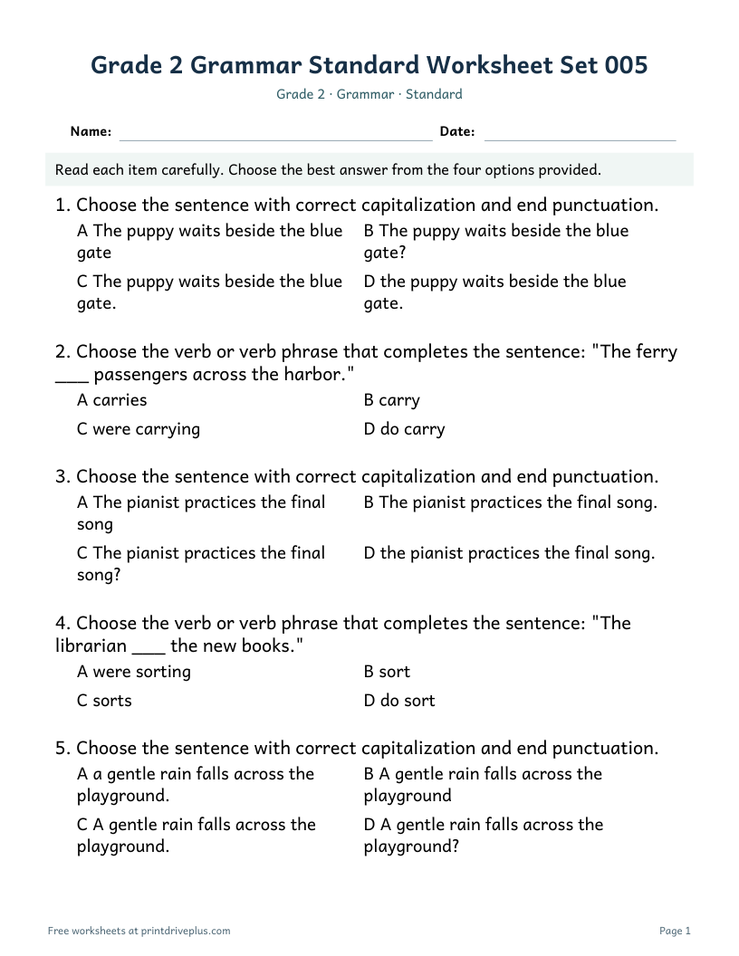 Preview of Grade 2 Grammar Standard Worksheet Set 005