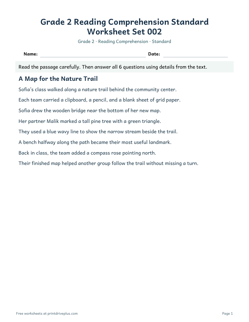 Preview of Grade 2 Reading Comprehension Standard Worksheet Set 002