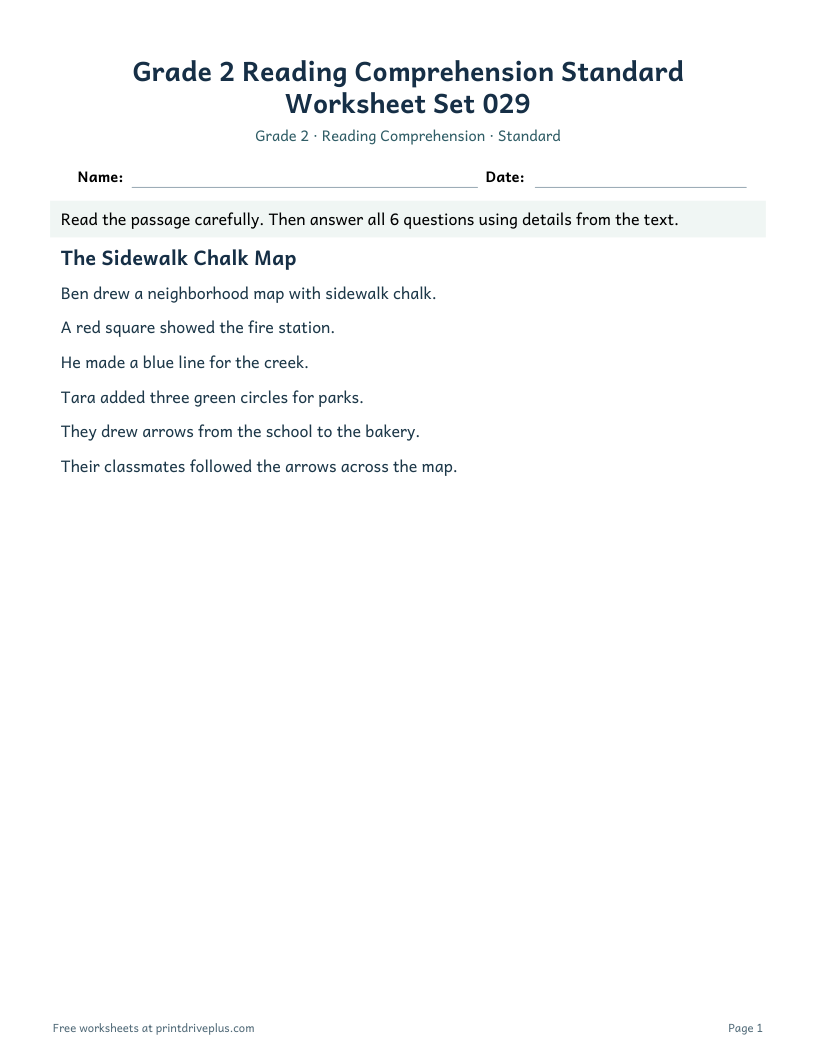 Preview of Grade 2 Reading Comprehension Standard Worksheet Set 029