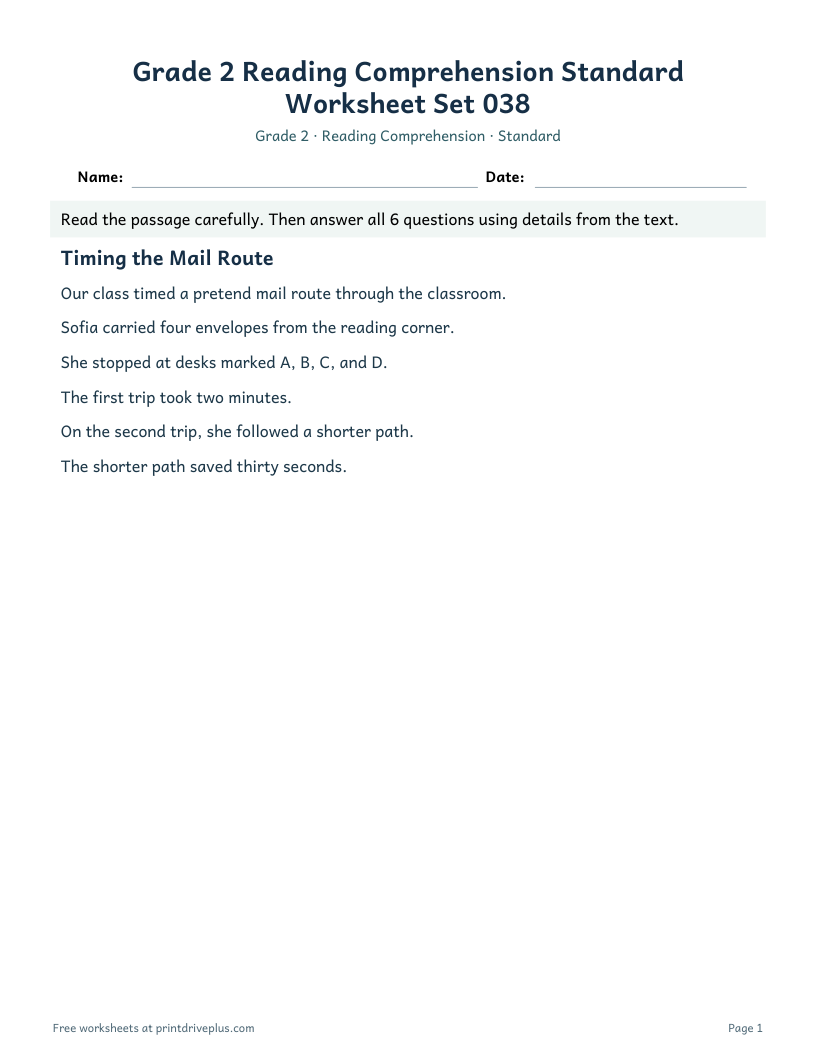 Preview of Grade 2 Reading Comprehension Standard Worksheet Set 038