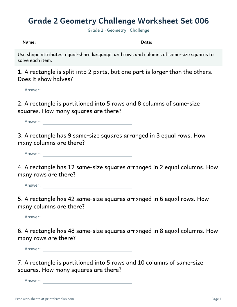 Preview of Grade 2 Geometry Challenge Worksheet Set 006