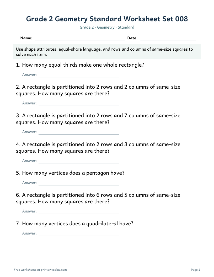 Preview of Grade 2 Geometry Standard Worksheet Set 008