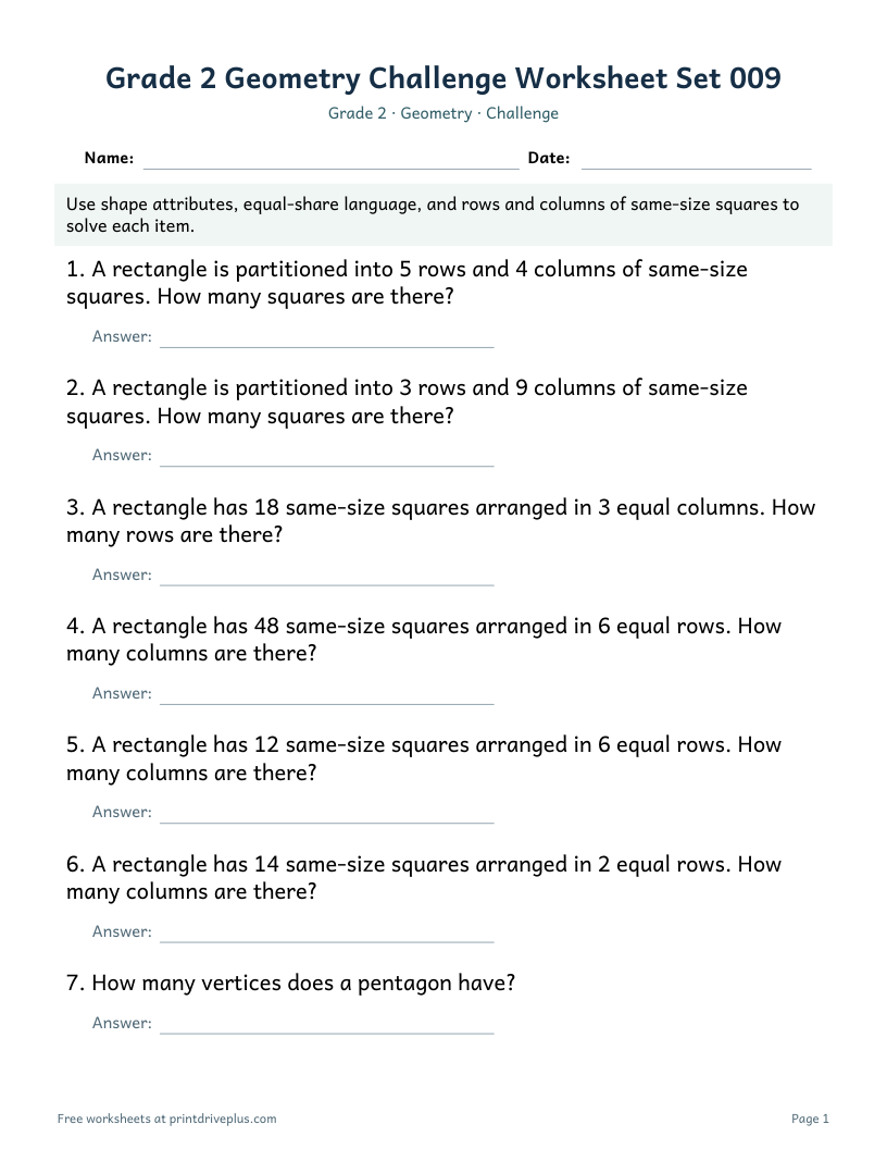 Preview of Grade 2 Geometry Challenge Worksheet Set 009