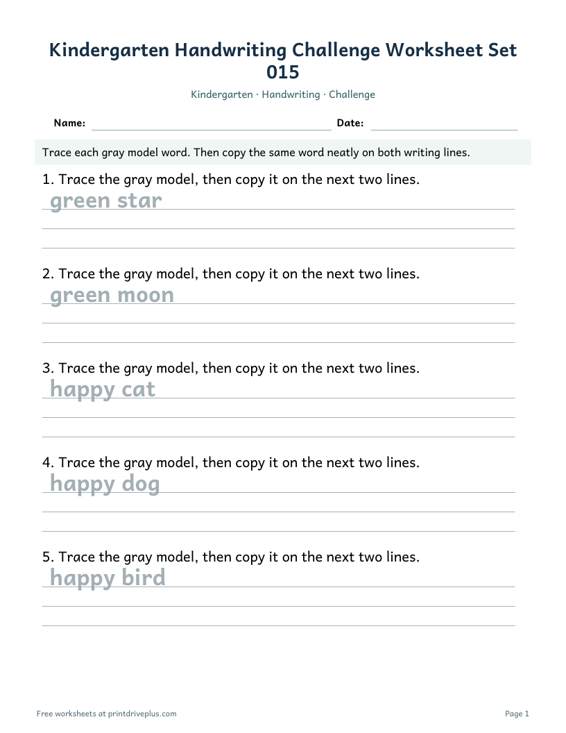 Preview of Kindergarten Handwriting Challenge Worksheet Set 015
