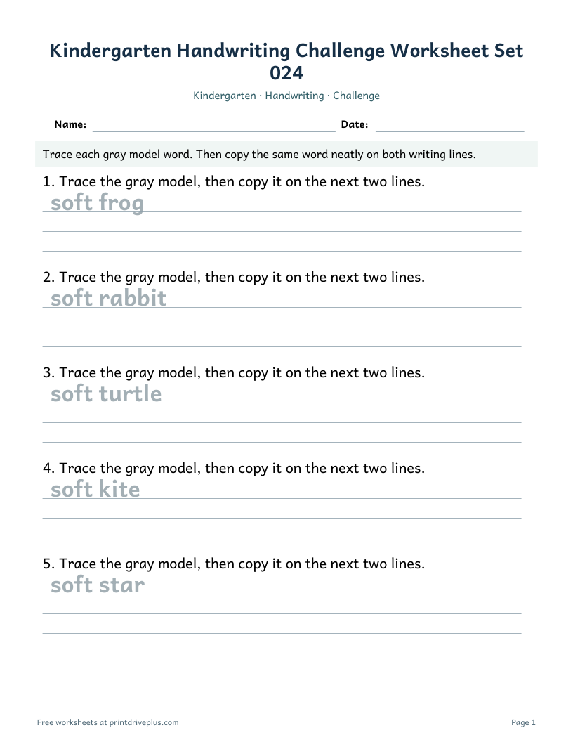 Preview of Kindergarten Handwriting Challenge Worksheet Set 024