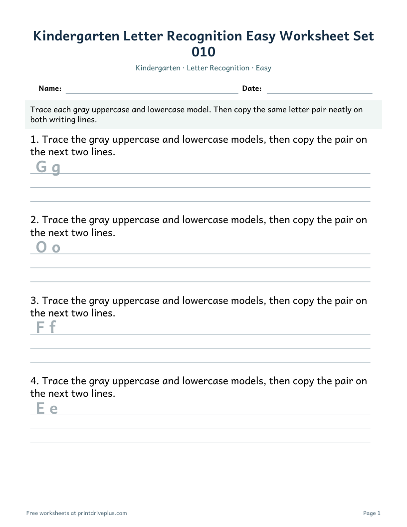 Preview of Kindergarten Letter Recognition Easy Worksheet Set 010
