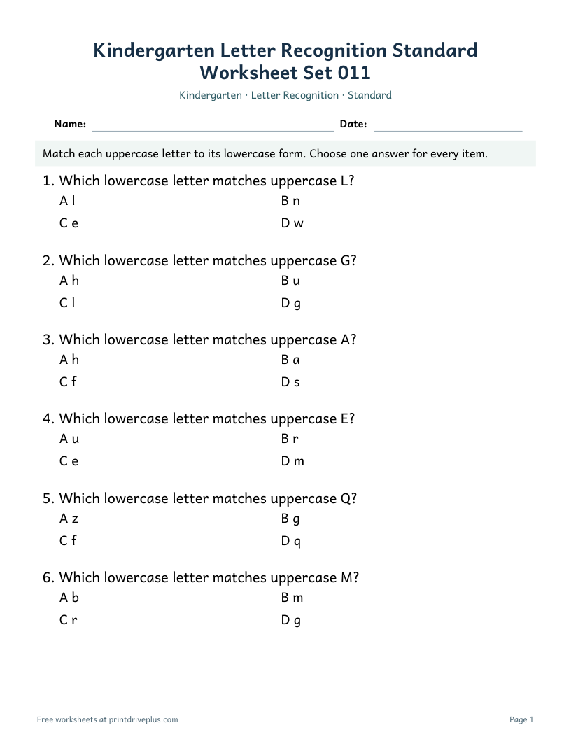 Preview of Kindergarten Letter Recognition Standard Worksheet Set 011