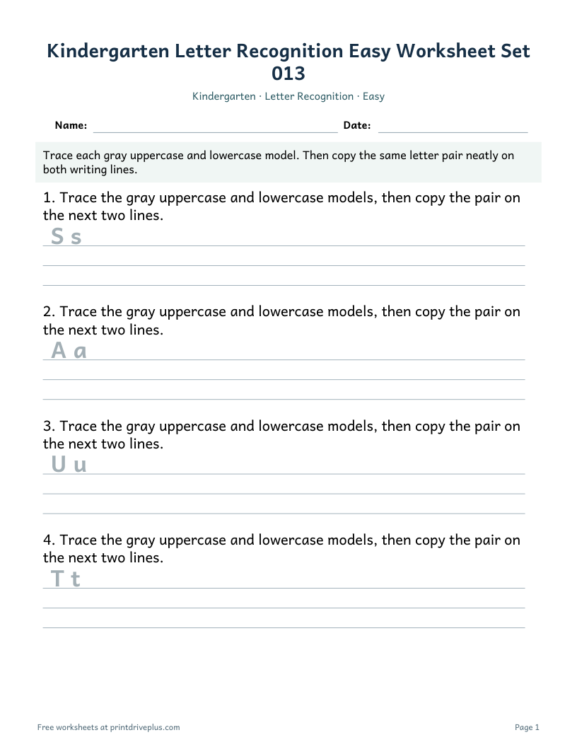 Preview of Kindergarten Letter Recognition Easy Worksheet Set 013