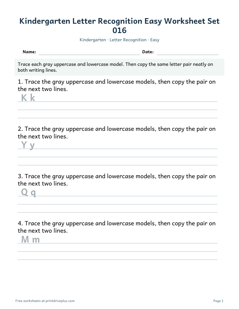 Preview of Kindergarten Letter Recognition Easy Worksheet Set 016