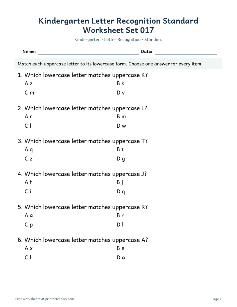Preview of Kindergarten Letter Recognition Standard Worksheet Set 017
