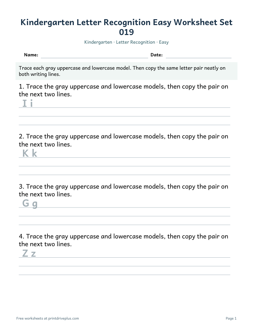Preview of Kindergarten Letter Recognition Easy Worksheet Set 019