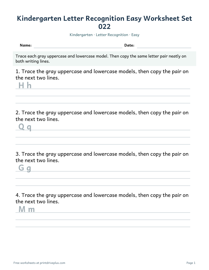 Preview of Kindergarten Letter Recognition Easy Worksheet Set 022