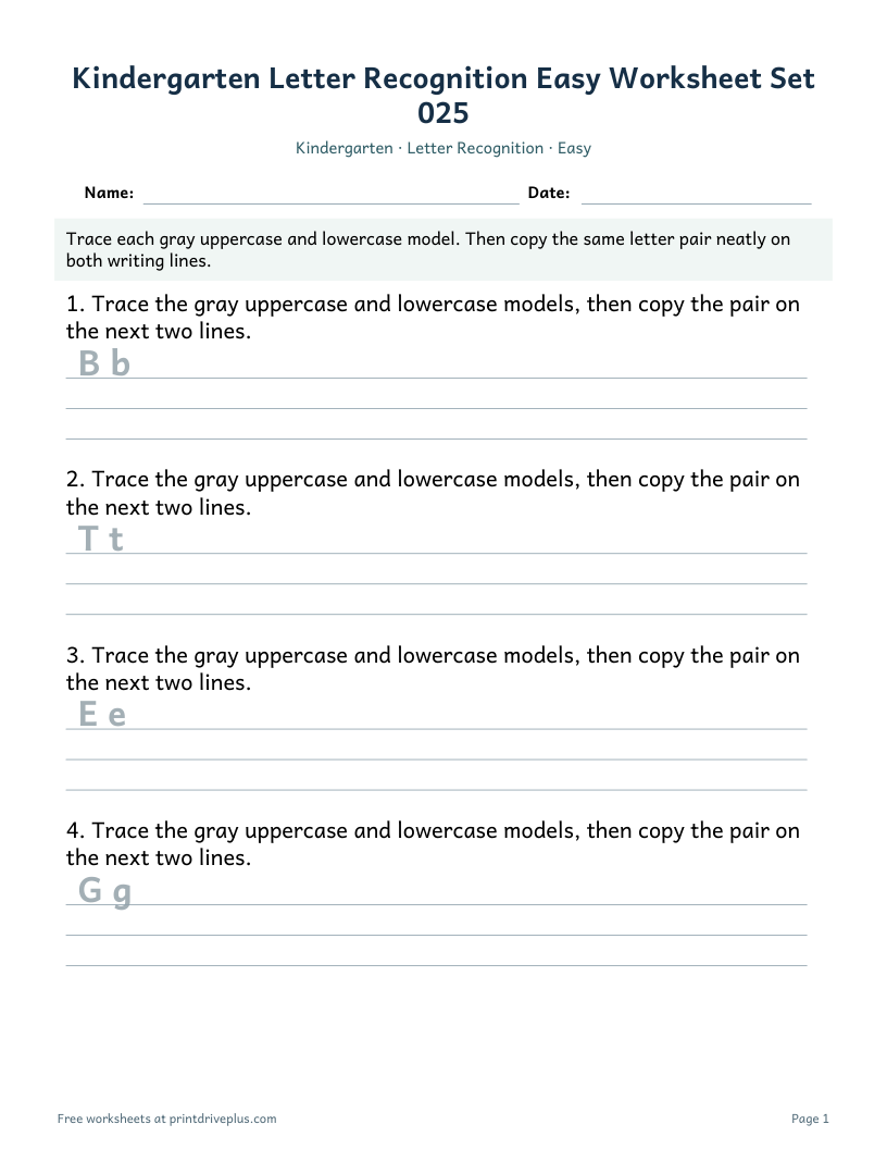 Preview of Kindergarten Letter Recognition Easy Worksheet Set 025