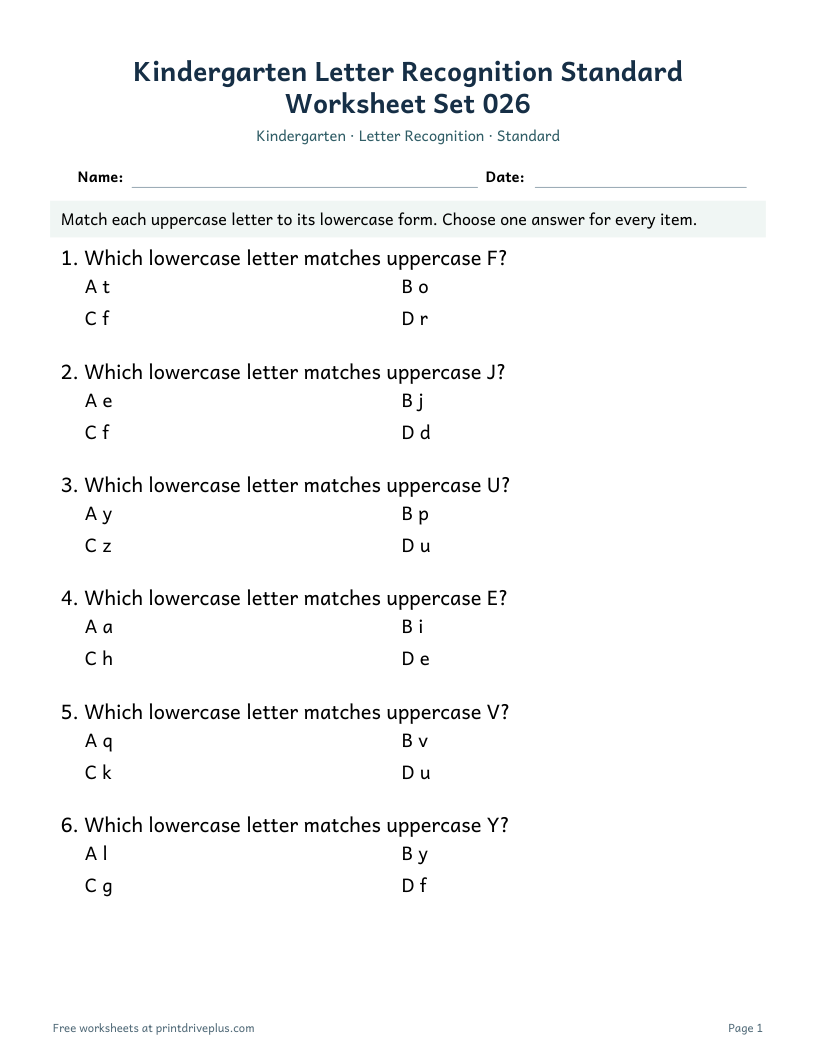 Preview of Kindergarten Letter Recognition Standard Worksheet Set 026