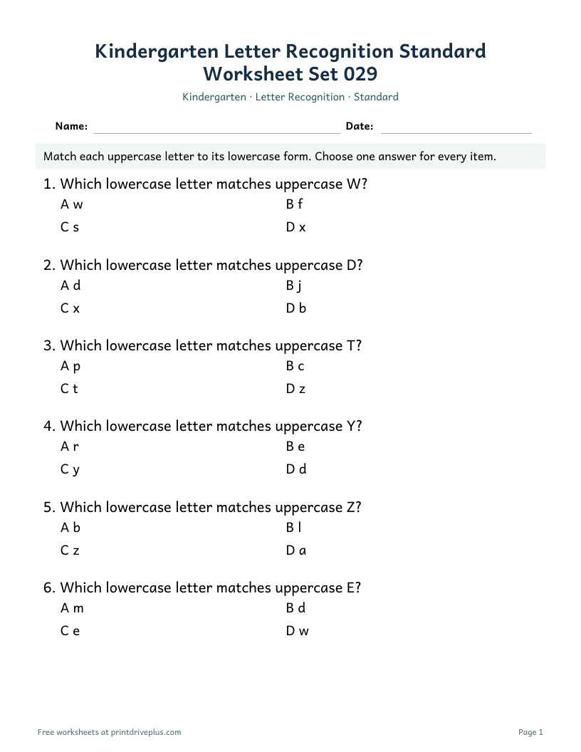 Preview of Kindergarten Letter Recognition Standard Worksheet Set 029