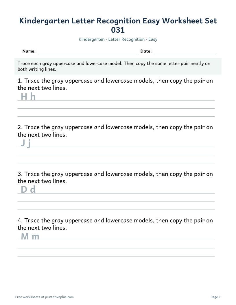 Preview of Kindergarten Letter Recognition Easy Worksheet Set 031