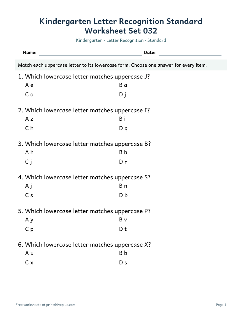 Preview of Kindergarten Letter Recognition Standard Worksheet Set 032