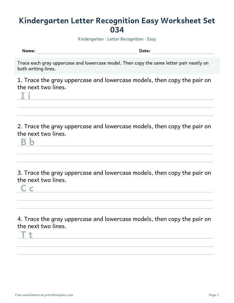 Preview of Kindergarten Letter Recognition Easy Worksheet Set 034