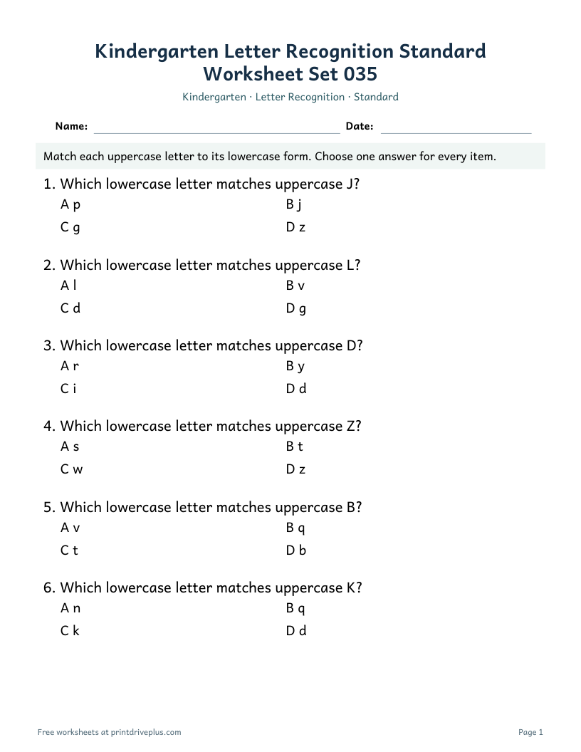 Preview of Kindergarten Letter Recognition Standard Worksheet Set 035