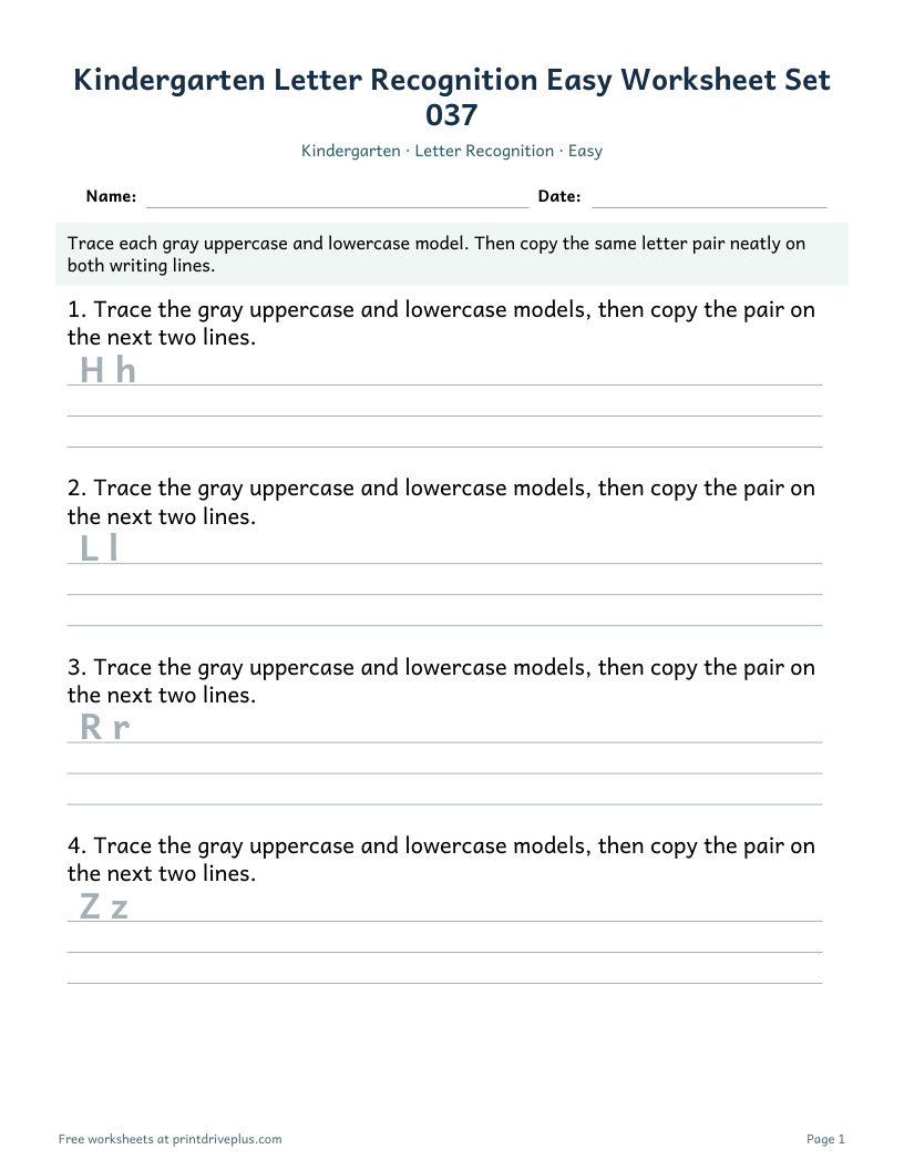 Preview of Kindergarten Letter Recognition Easy Worksheet Set 037