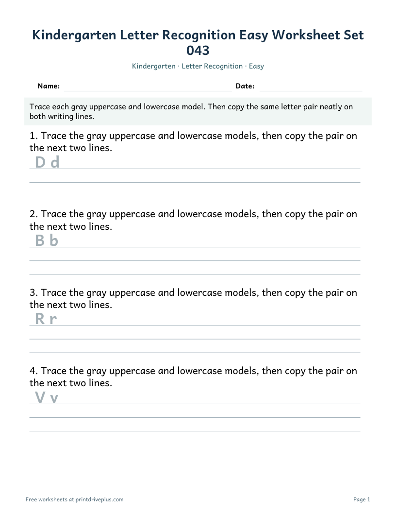 Preview of Kindergarten Letter Recognition Easy Worksheet Set 043