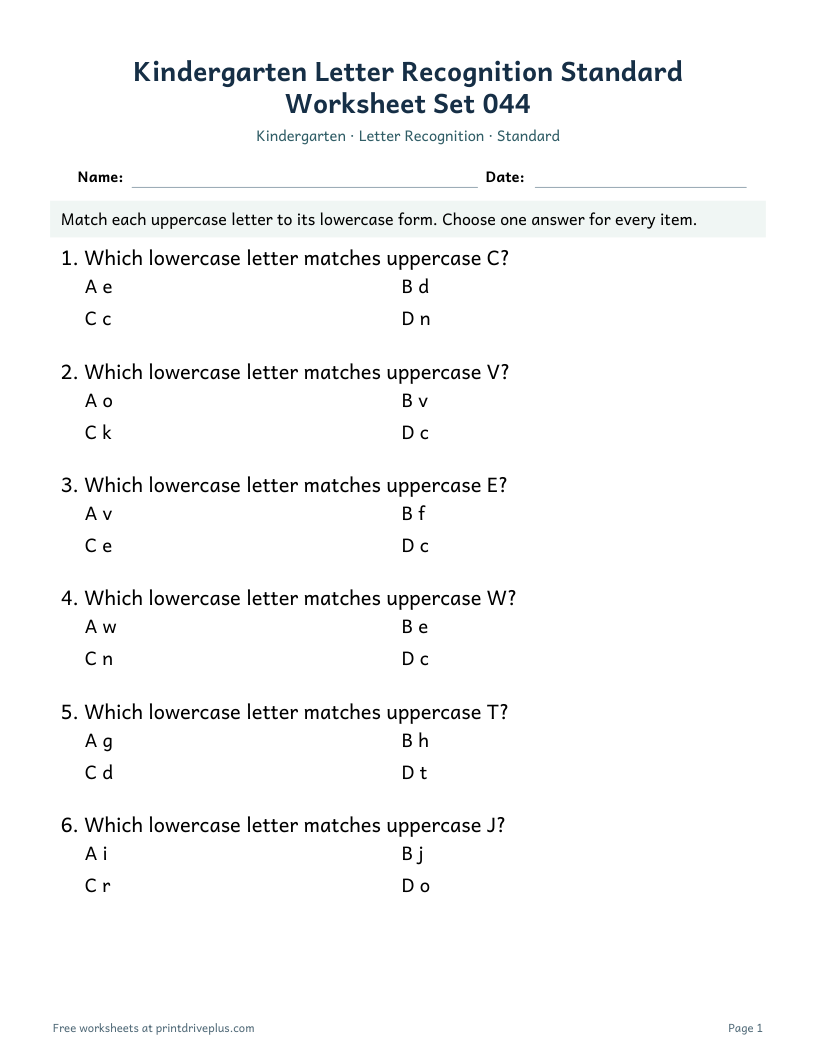 Preview of Kindergarten Letter Recognition Standard Worksheet Set 044