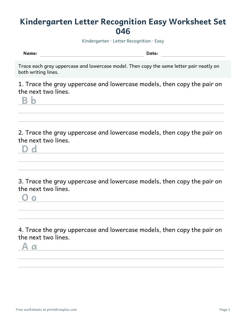 Preview of Kindergarten Letter Recognition Easy Worksheet Set 046