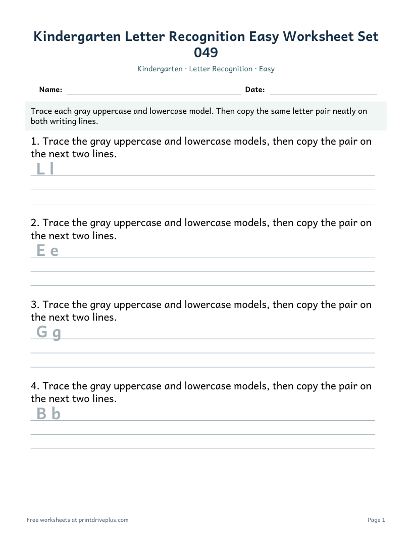 Preview of Kindergarten Letter Recognition Easy Worksheet Set 049