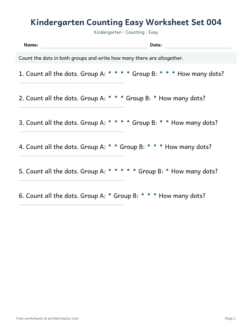 Preview of Kindergarten Counting Easy Worksheet Set 004