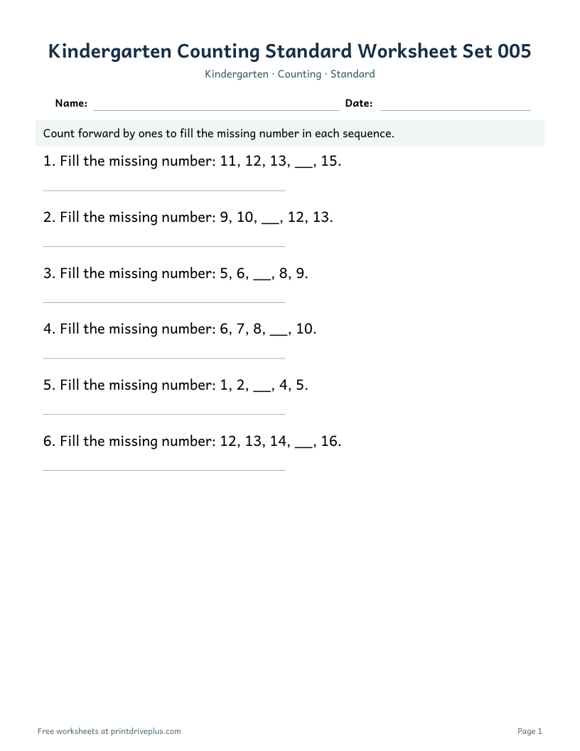 Preview of Kindergarten Counting Standard Worksheet Set 005