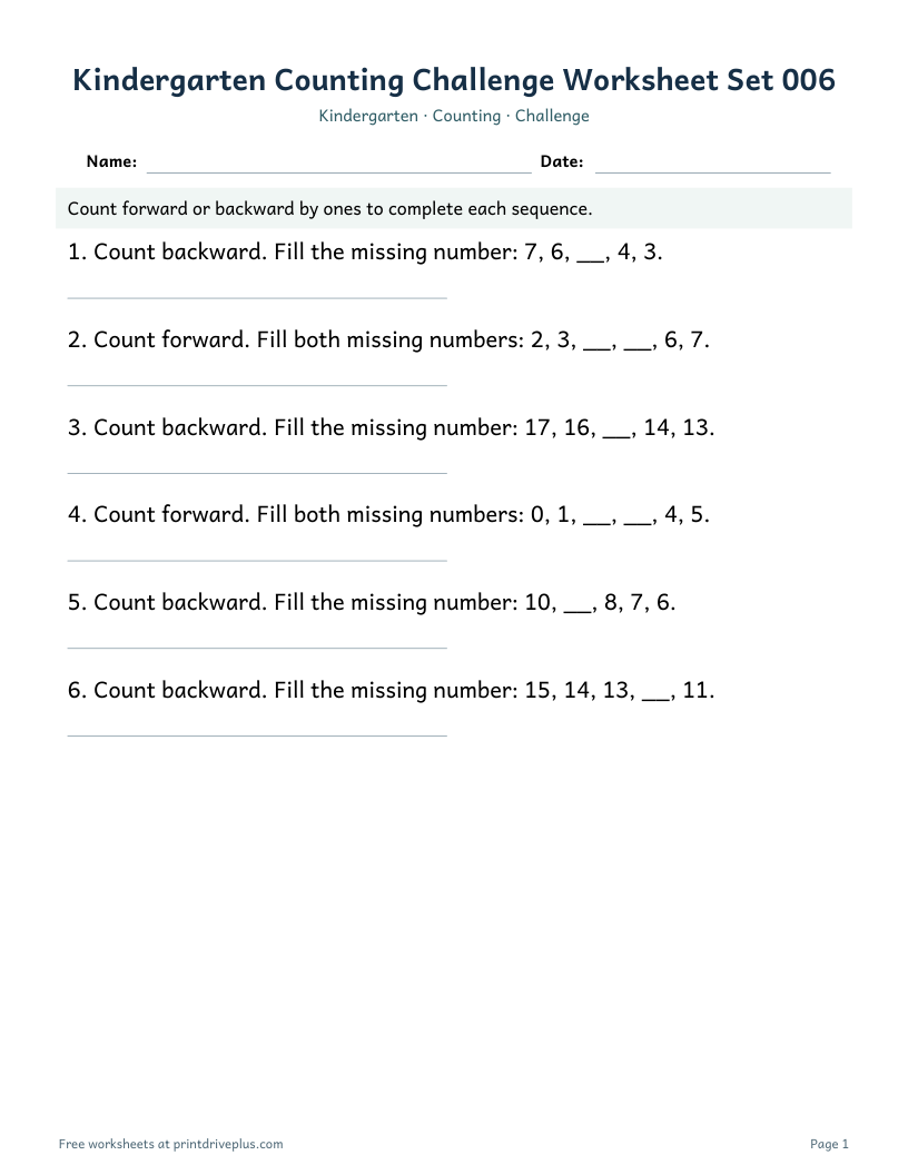 Preview of Kindergarten Counting Challenge Worksheet Set 006