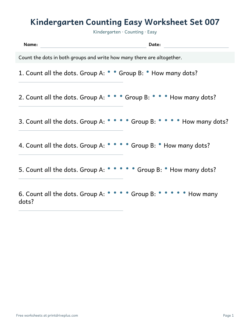Preview of Kindergarten Counting Easy Worksheet Set 007