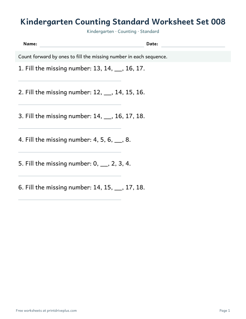 Preview of Kindergarten Counting Standard Worksheet Set 008