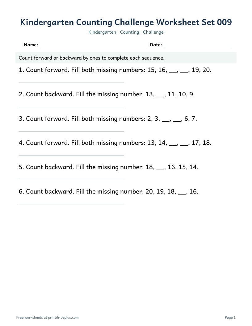 Preview of Kindergarten Counting Challenge Worksheet Set 009