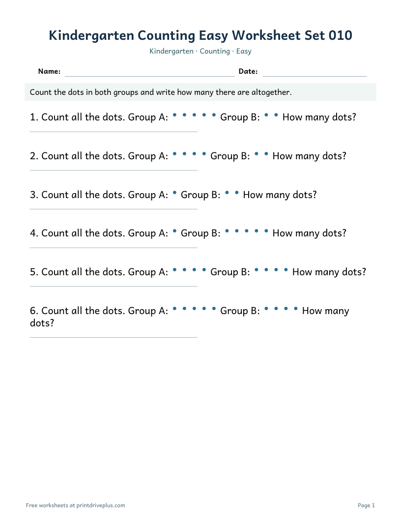 Preview of Kindergarten Counting Easy Worksheet Set 010
