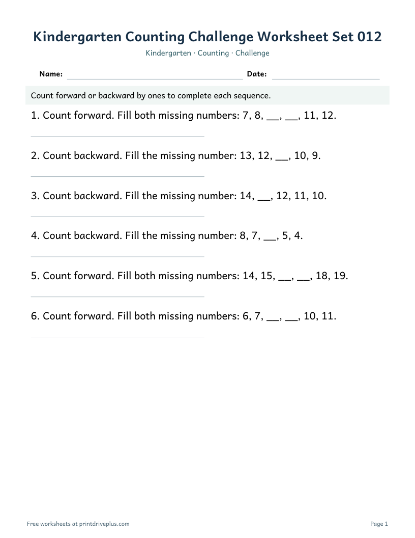 Preview of Kindergarten Counting Challenge Worksheet Set 012
