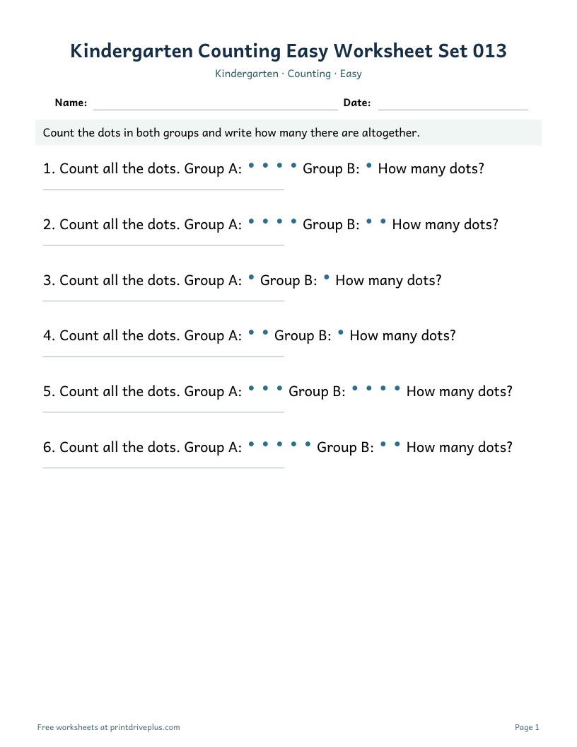 Preview of Kindergarten Counting Easy Worksheet Set 013