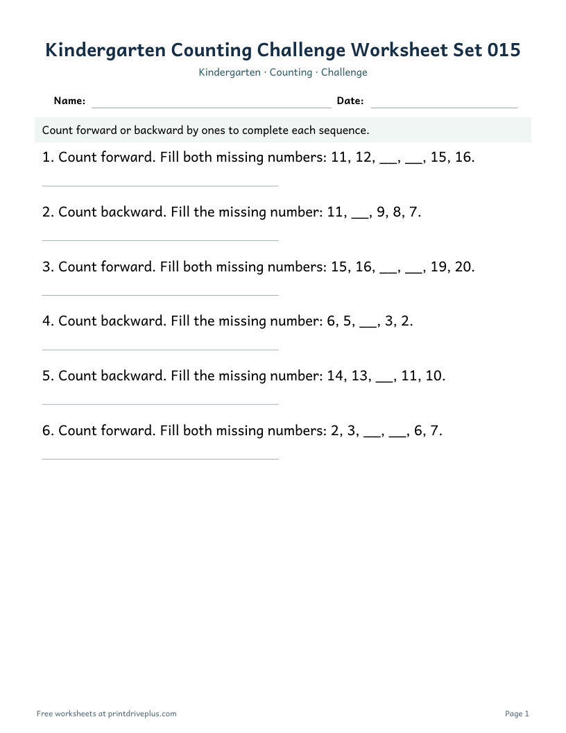 Preview of Kindergarten Counting Challenge Worksheet Set 015