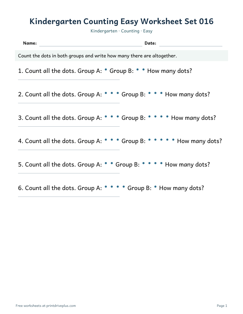 Preview of Kindergarten Counting Easy Worksheet Set 016