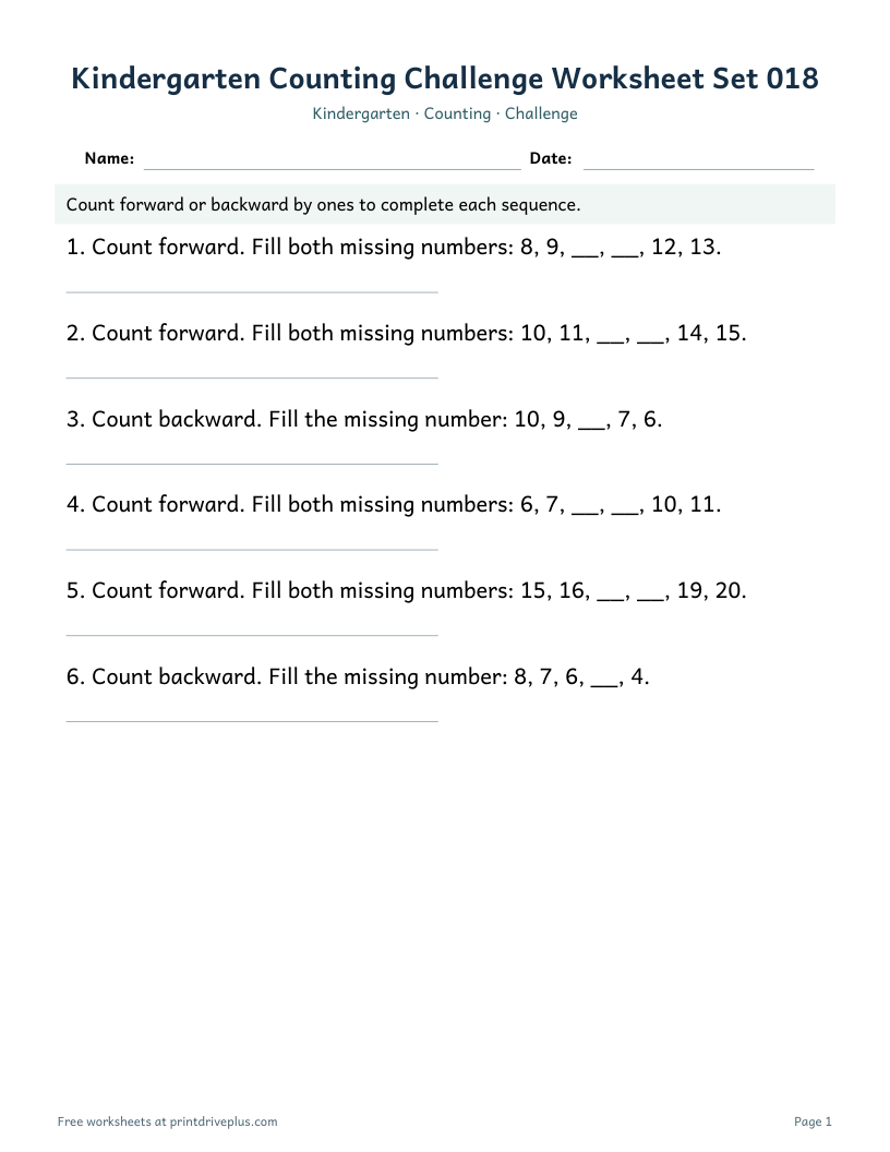 Preview of Kindergarten Counting Challenge Worksheet Set 018