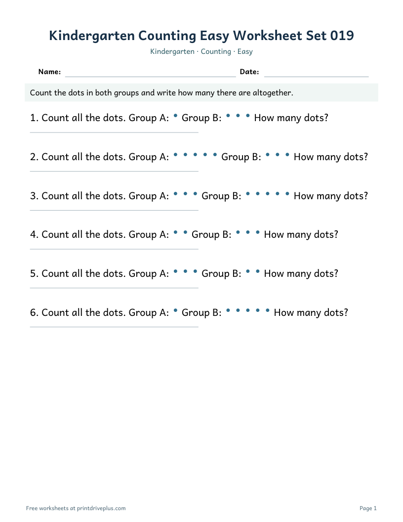 Preview of Kindergarten Counting Easy Worksheet Set 019