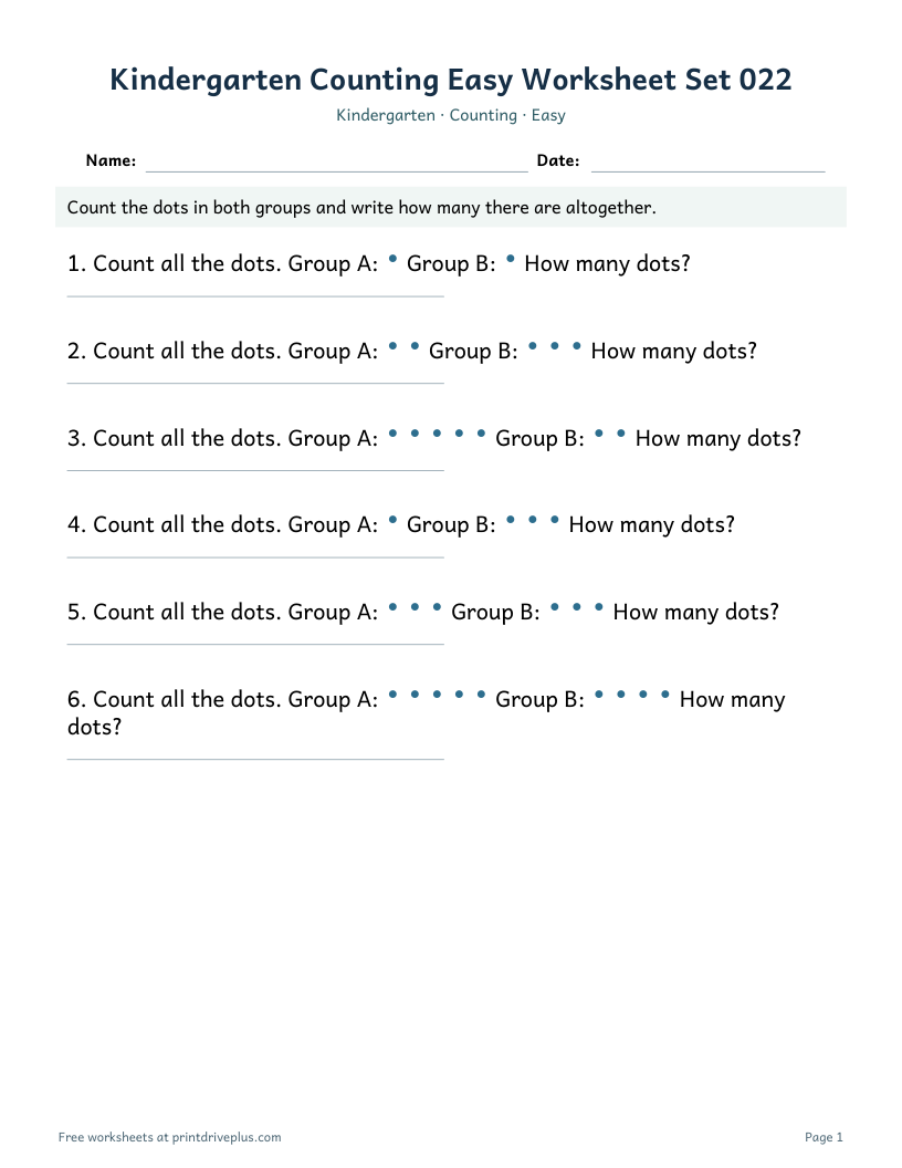 Preview of Kindergarten Counting Easy Worksheet Set 022
