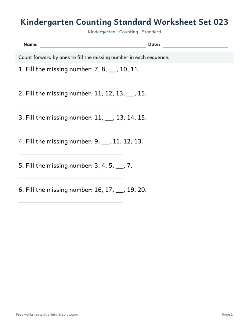 Preview of Kindergarten Counting Standard Worksheet Set 023