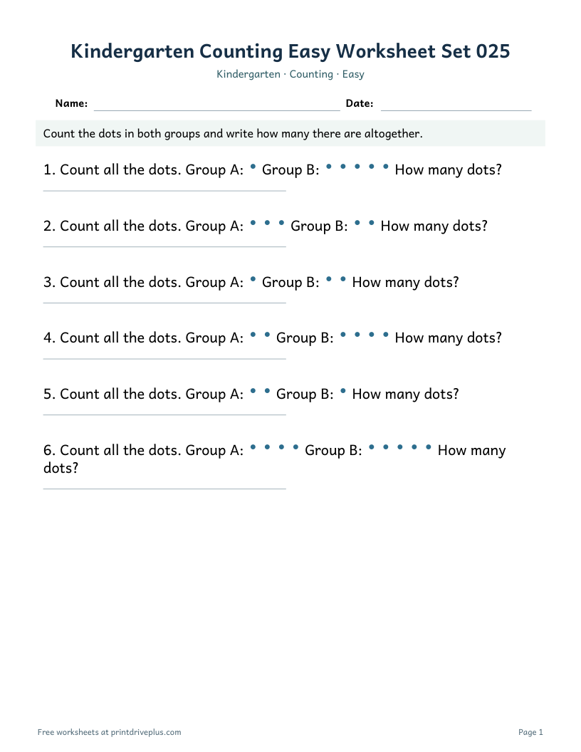 Preview of Kindergarten Counting Easy Worksheet Set 025
