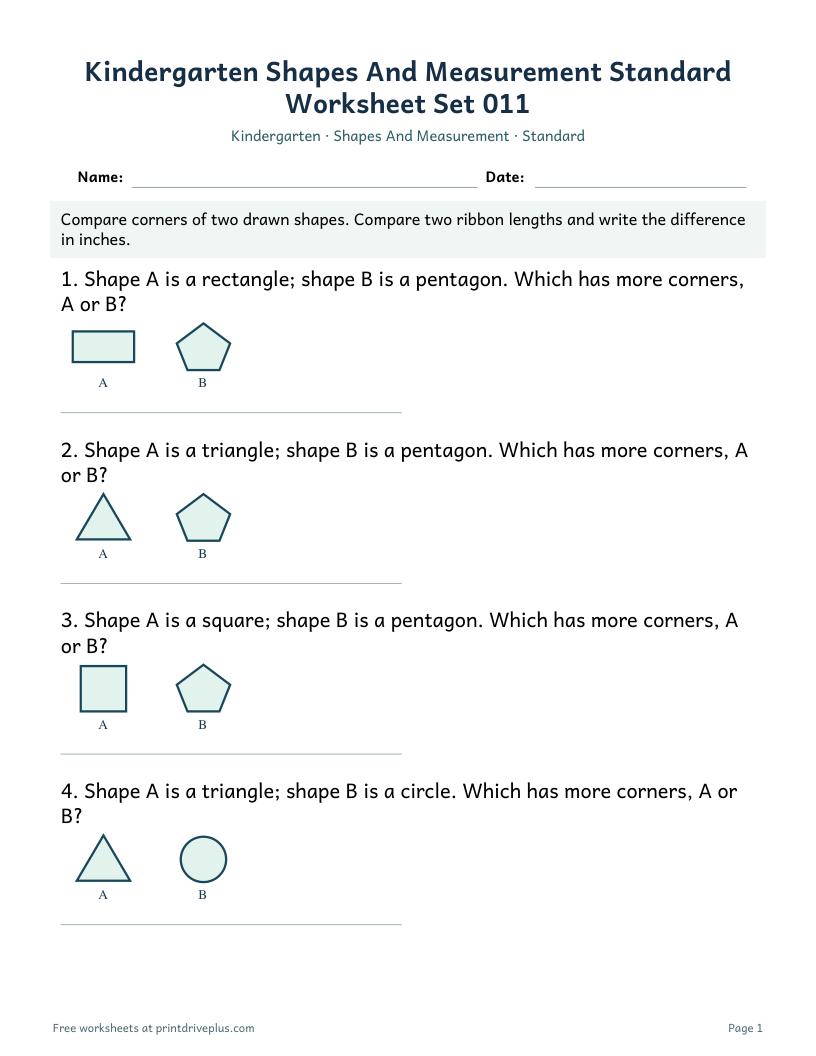 Preview of Kindergarten Shapes And Measurement Standard Worksheet Set 011
