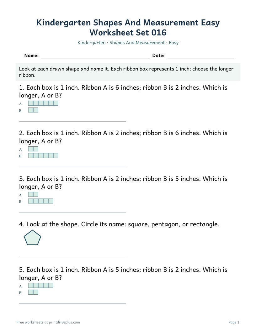 Preview of Kindergarten Shapes And Measurement Easy Worksheet Set 016
